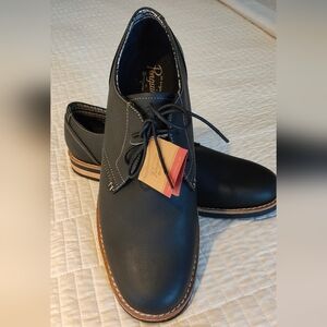 Original Penguin Black Leather Mens Shoes with Striped Detail